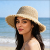 Women’s Handmade Straw Sun Hat with Frayed Edge