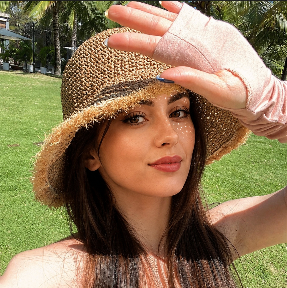 Women’s Handmade Straw Sun Hat with Frayed Edge