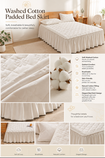 100% Cotton Quilted Bed Skirt with Padded Mattress Cover