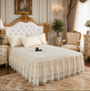 Lace Bedspread with Double Layer Embroidered Bed Skirt and Pillowcases