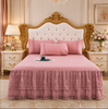 Lace Bedspread with Double Layer Embroidered Bed Skirt and Pillowcases