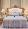 Lace Bedspread with Double Layer Embroidered Bed Skirt and Pillowcases