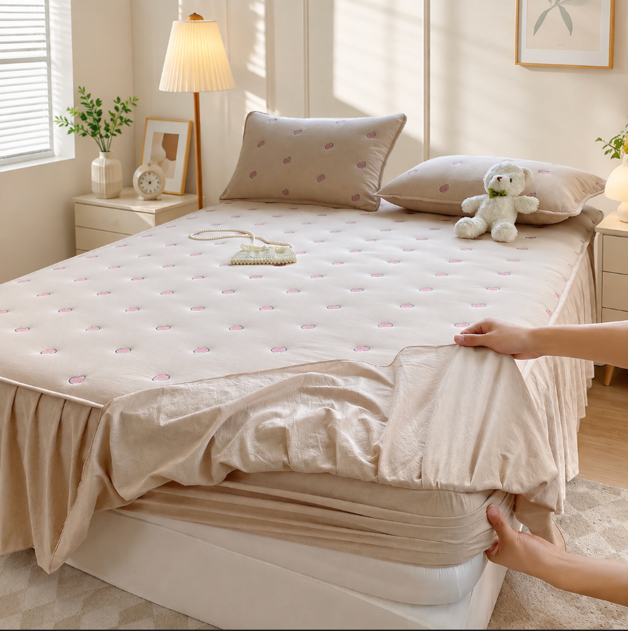 100% Cotton Fitted Sheet with Ruffled Bed Skirt Cover