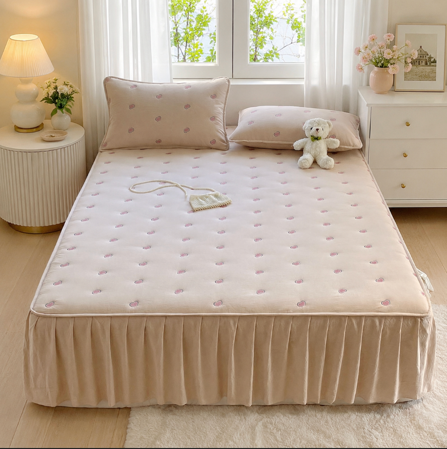 100% Cotton Fitted Sheet with Ruffled Bed Skirt Cover