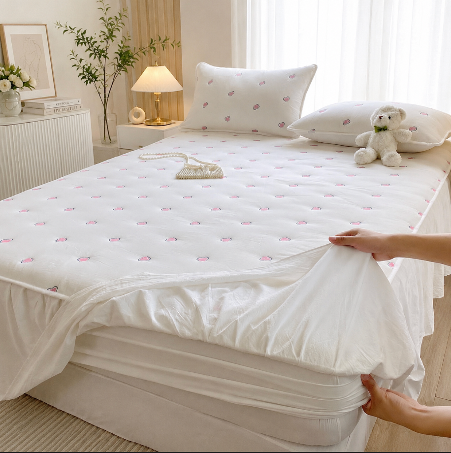 100% Cotton Fitted Sheet with Ruffled Bed Skirt Cover