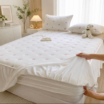 100% Cotton Fitted Sheet with Ruffled Bed Skirt Cover