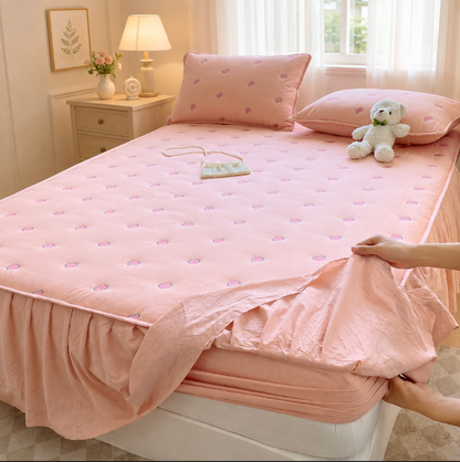 100% Cotton Fitted Sheet with Ruffled Bed Skirt Cover