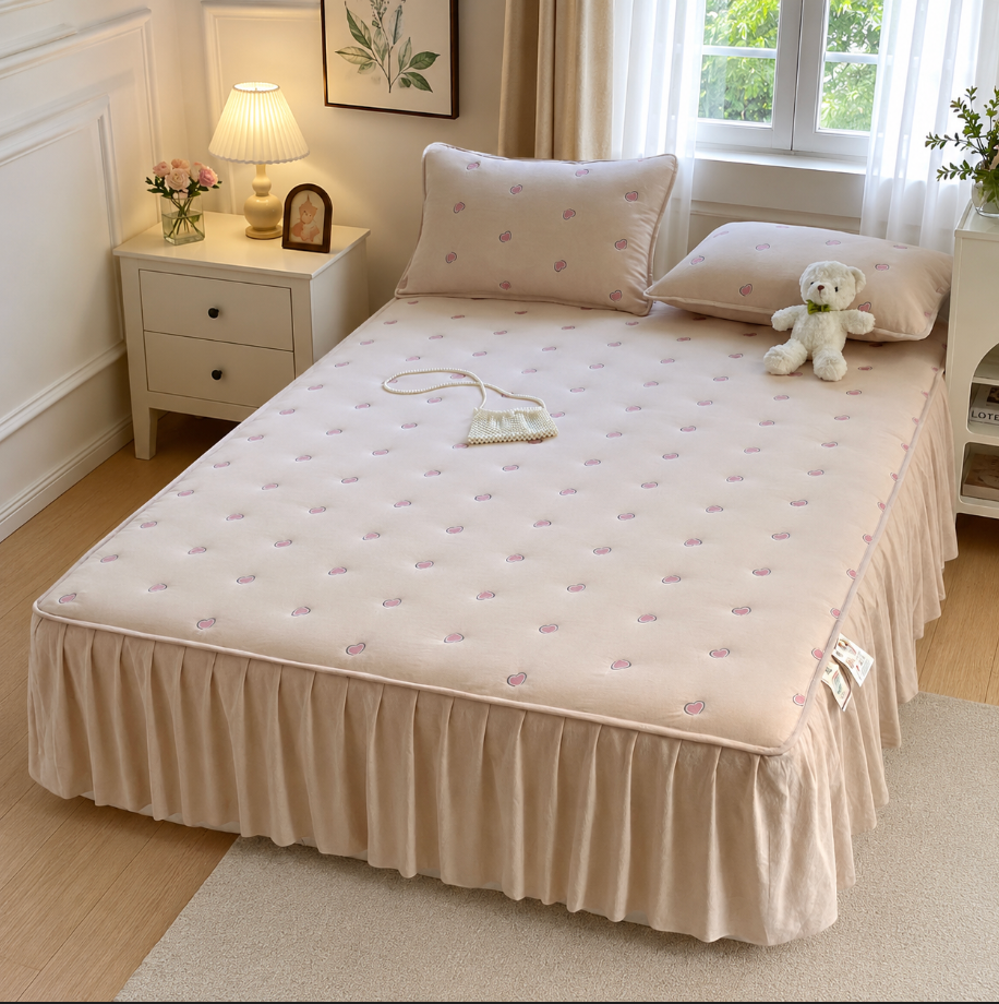 100% Cotton Fitted Sheet with Ruffled Bed Skirt Cover