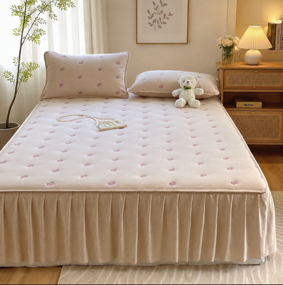 100% Cotton Fitted Sheet with Ruffled Bed Skirt Cover