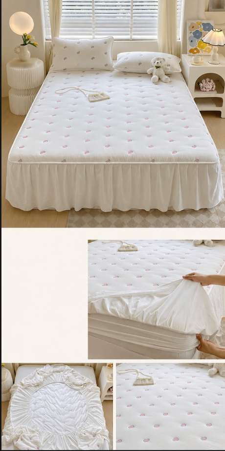 100% Cotton Fitted Sheet with Ruffled Bed Skirt Cover