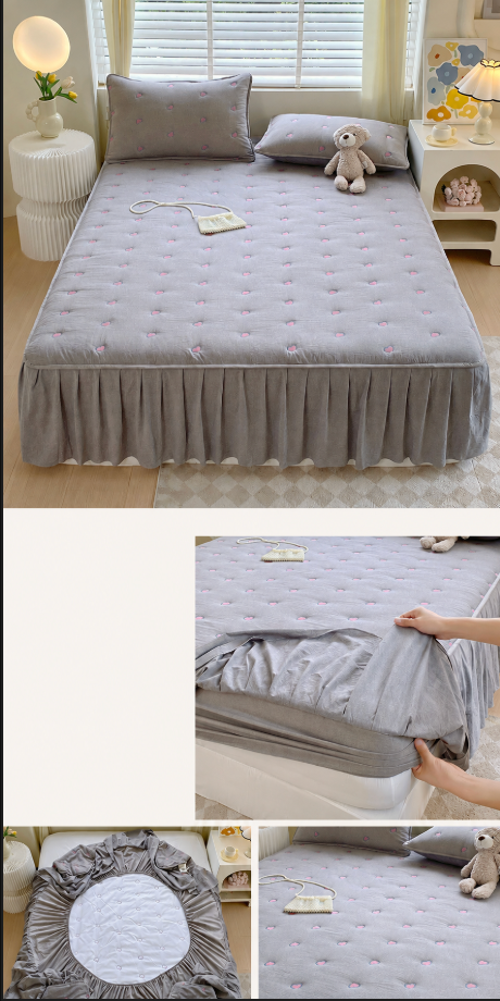 100% Cotton Fitted Sheet with Ruffled Bed Skirt Cover
