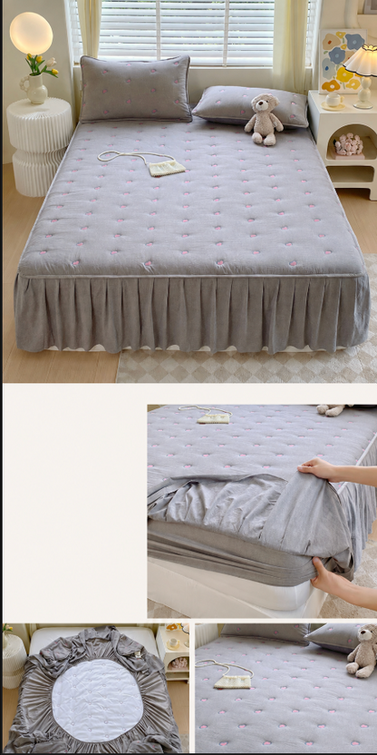 100% Cotton Fitted Sheet with Ruffled Bed Skirt Cover
