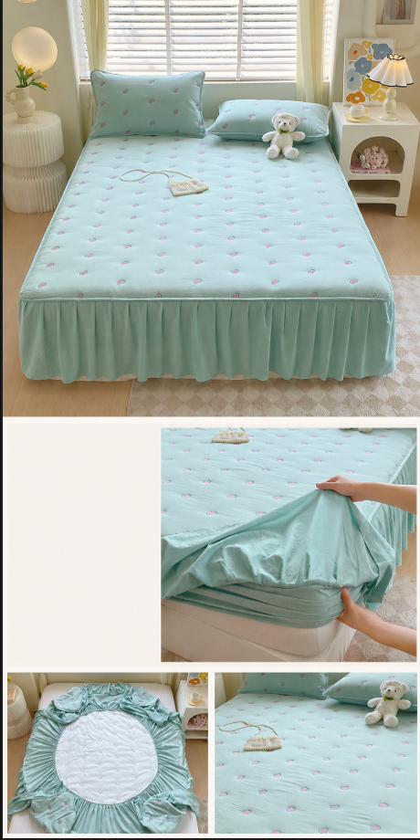 100% Cotton Fitted Sheet with Ruffled Bed Skirt Cover