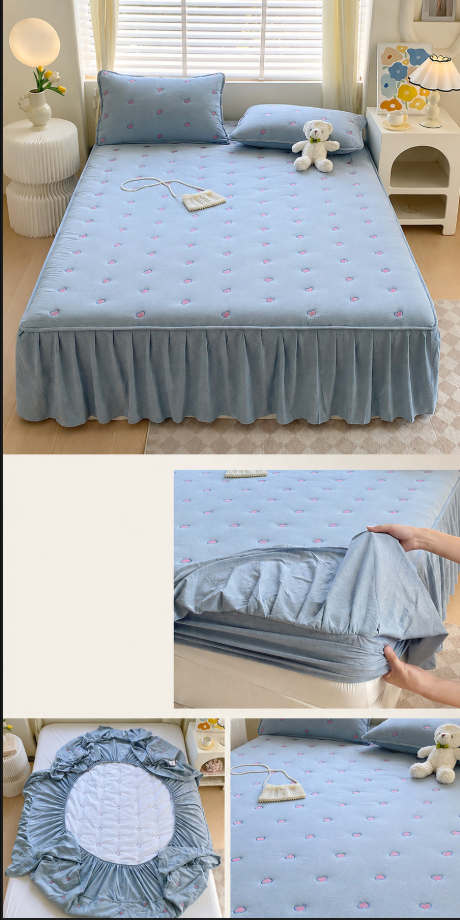 100% Cotton Fitted Sheet with Ruffled Bed Skirt Cover