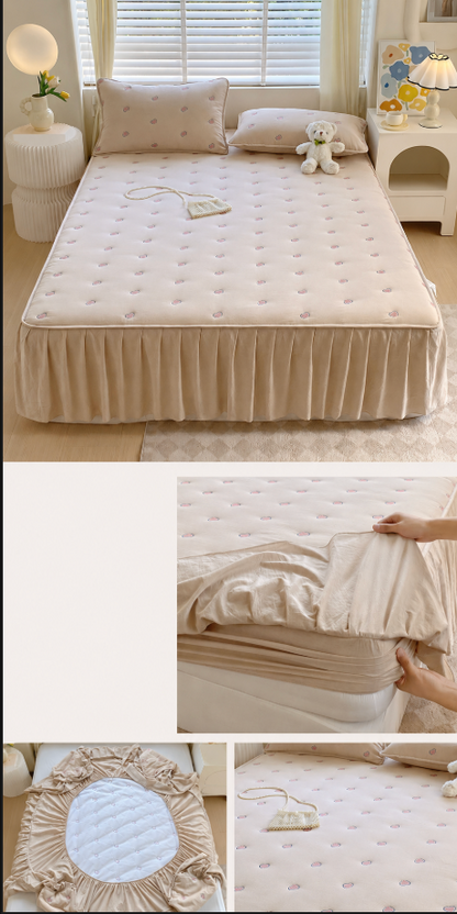 100% Cotton Fitted Sheet with Ruffled Bed Skirt Cover