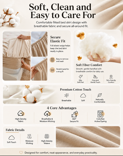 100% Cotton Fitted Sheet with Ruffled Bed Skirt Cover
