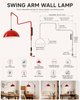 Red Plug In Swing Arm Wall Lamp with Dome Shade