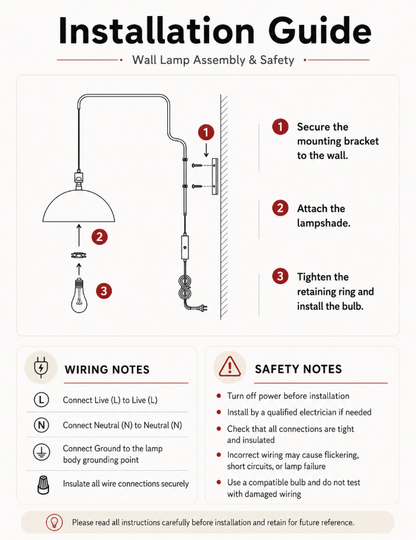 Red Plug In Swing Arm Wall Lamp with Dome Shade