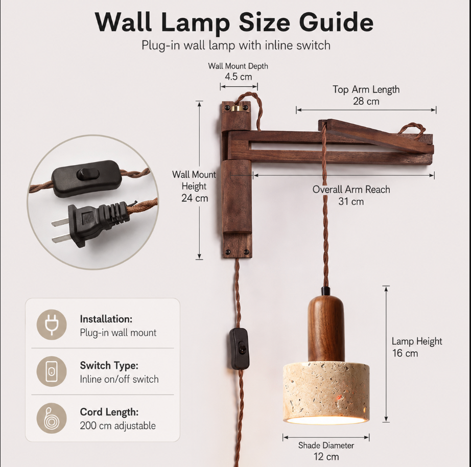 Travertine Swing Arm Wall Sconce in Wabi Sabi Style