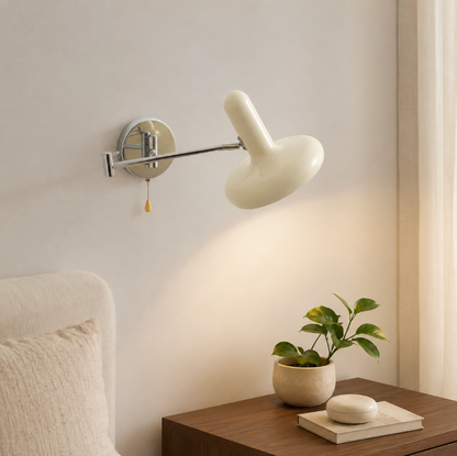 Cream Swing Arm Wall Lamp with Pull Chain Switch