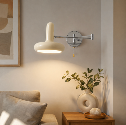 Cream Swing Arm Wall Lamp with Pull Chain Switch