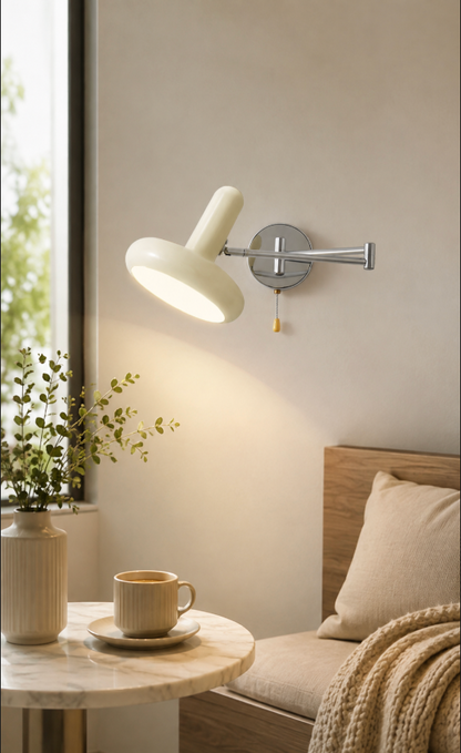Cream Swing Arm Wall Lamp with Pull Chain Switch