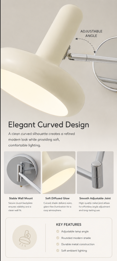 Cream Swing Arm Wall Lamp with Pull Chain Switch