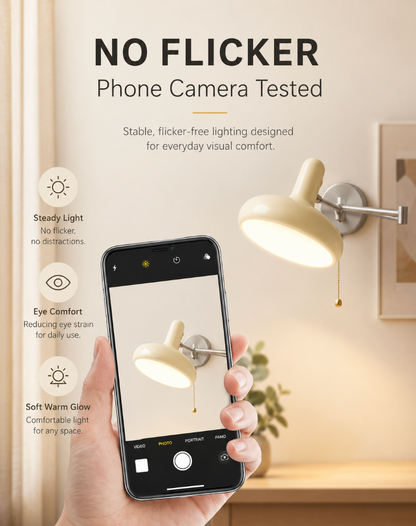 Cream Swing Arm Wall Lamp with Pull Chain Switch