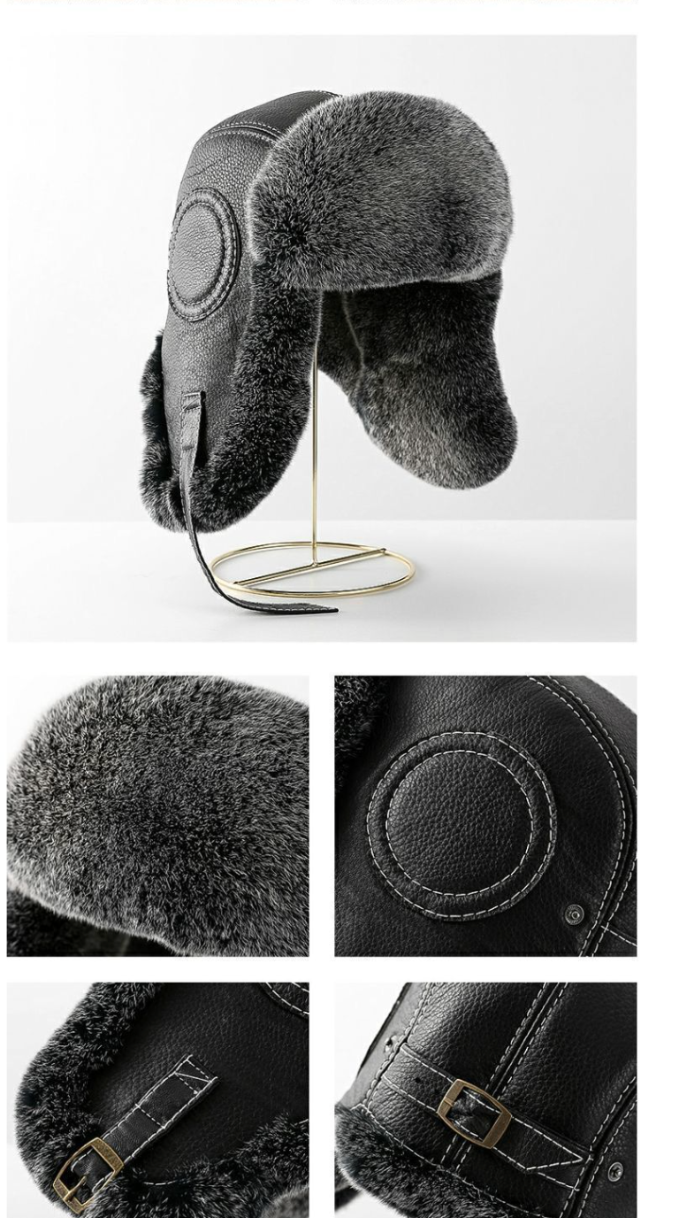 Men's Sheepskin Trapper Hat with Rabbit Fur Ear Flaps