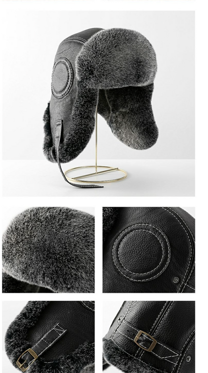 Men's Sheepskin Trapper Hat with Rabbit Fur Ear Flaps