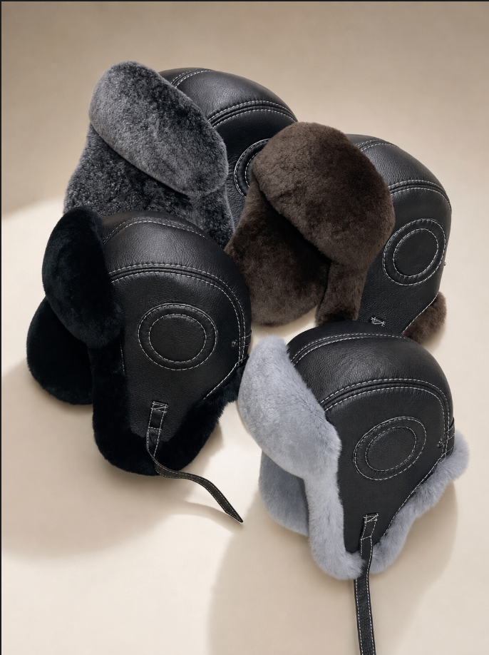 Men's Sheepskin Trapper Hat with Rabbit Fur Ear Flaps
