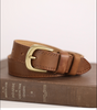 Women’s Brown Leather Belt with Top-Grain Cowhide Brass Buckle