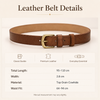 Women’s Brown Leather Belt with Top-Grain Cowhide Brass Buckle