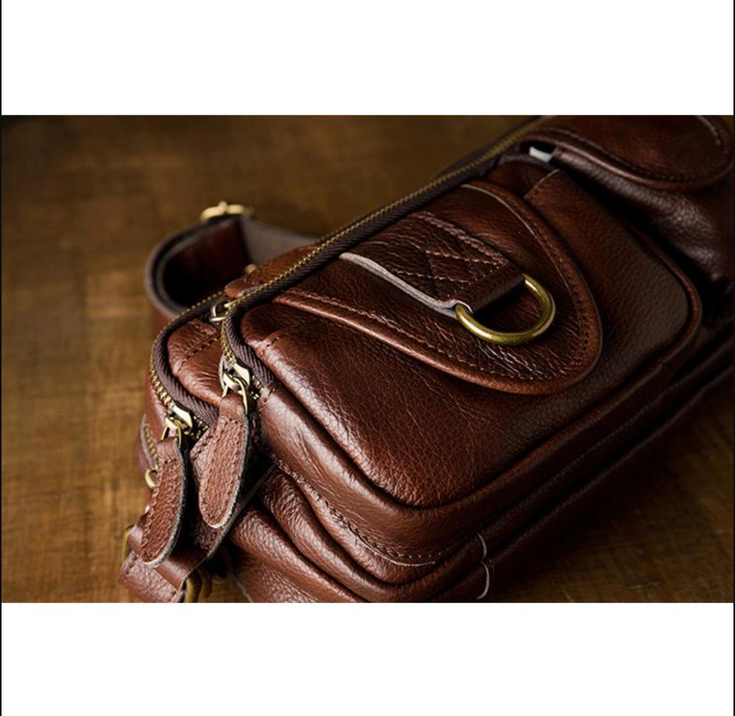 Brown Men’s Leather Waist Bag with Multi Pocket Storage
