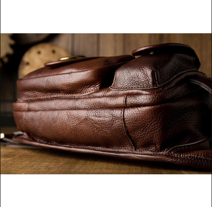 Brown Men’s Leather Waist Bag with Multi Pocket Storage