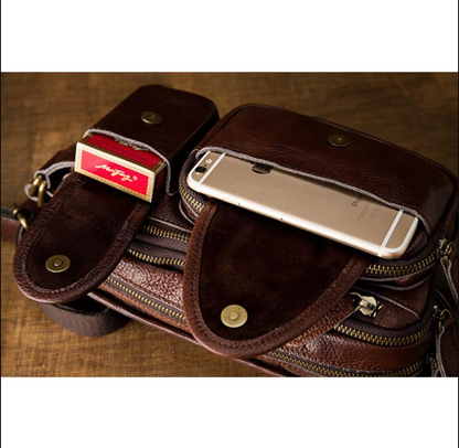 Brown Men’s Leather Waist Bag with Multi Pocket Storage