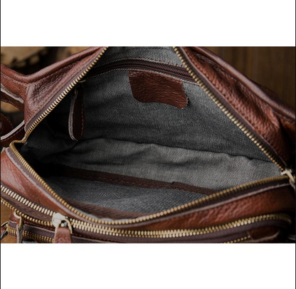 Brown Men’s Leather Waist Bag with Multi Pocket Storage