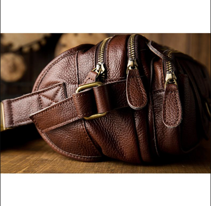 Brown Men’s Leather Waist Bag with Multi Pocket Storage