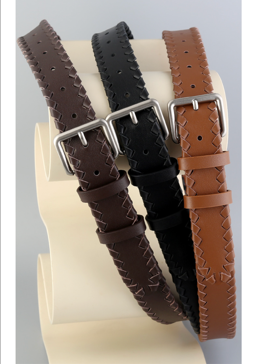 Women’s Braided Leather Belt Genuine Cowhide Silver Buckle