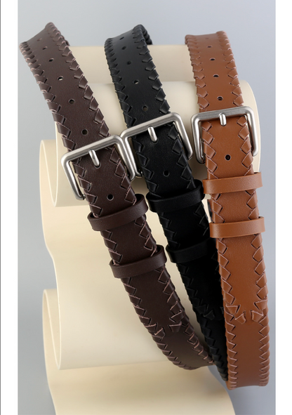 Women’s Braided Leather Belt Genuine Cowhide Silver Buckle