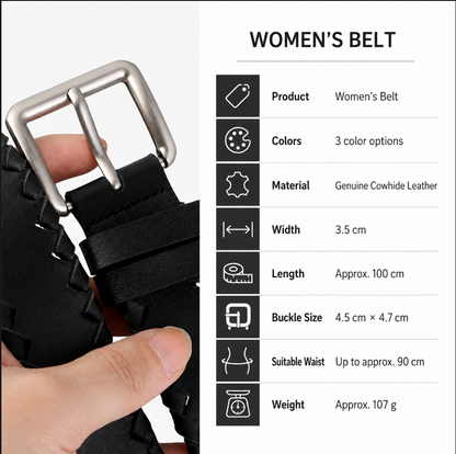 Women’s Braided Leather Belt Genuine Cowhide Silver Buckle