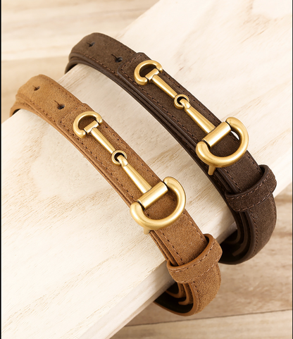 Women’s Suede Leather Horsebit Belt in Cowhide