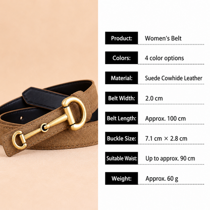Women’s Suede Leather Horsebit Belt in Cowhide