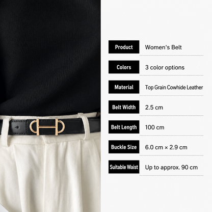 Women’s Top Grain Cowhide Leather Belt with Gold Buckle