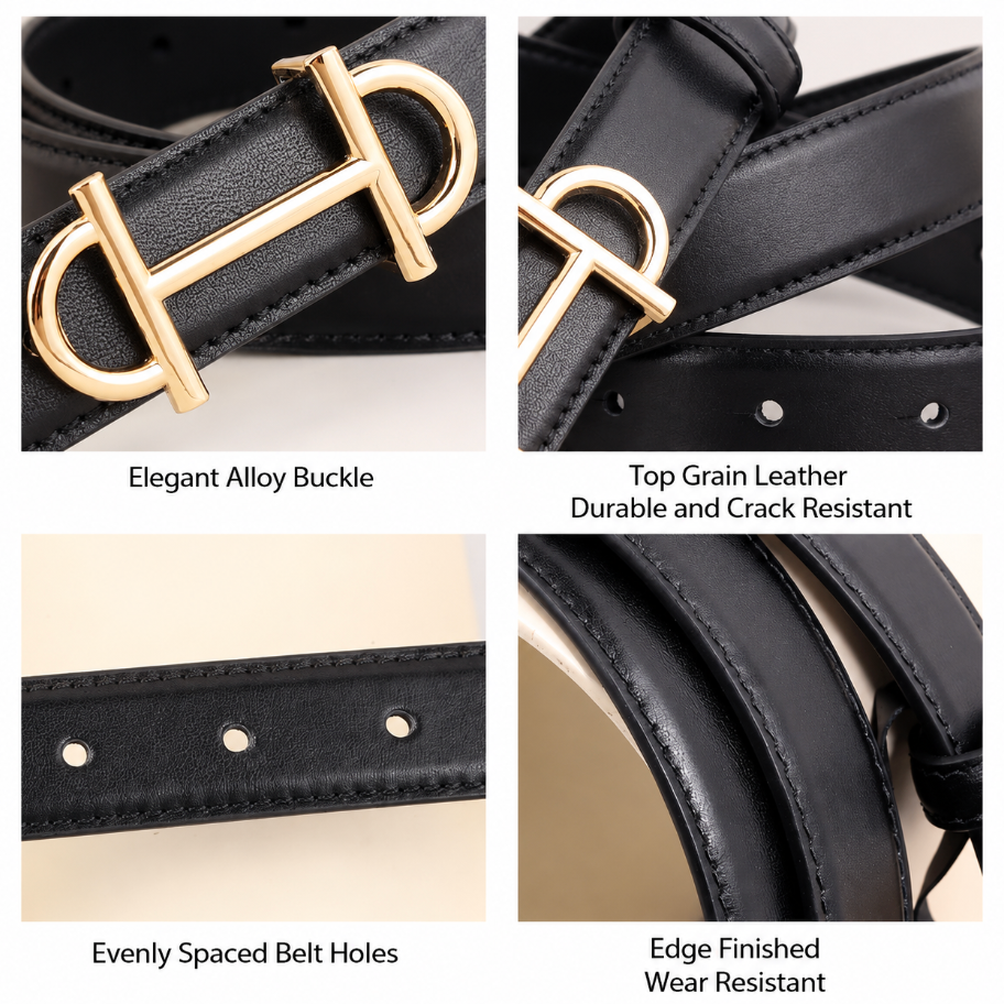 Women’s Top Grain Cowhide Leather Belt with Gold Buckle
