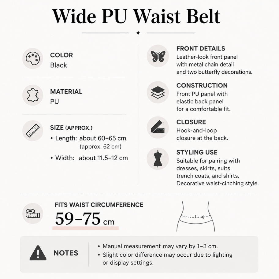 Black Butterfly Chain Faux Leather Elastic Waist Belt