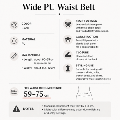 Black Butterfly Chain Faux Leather Elastic Waist Belt
