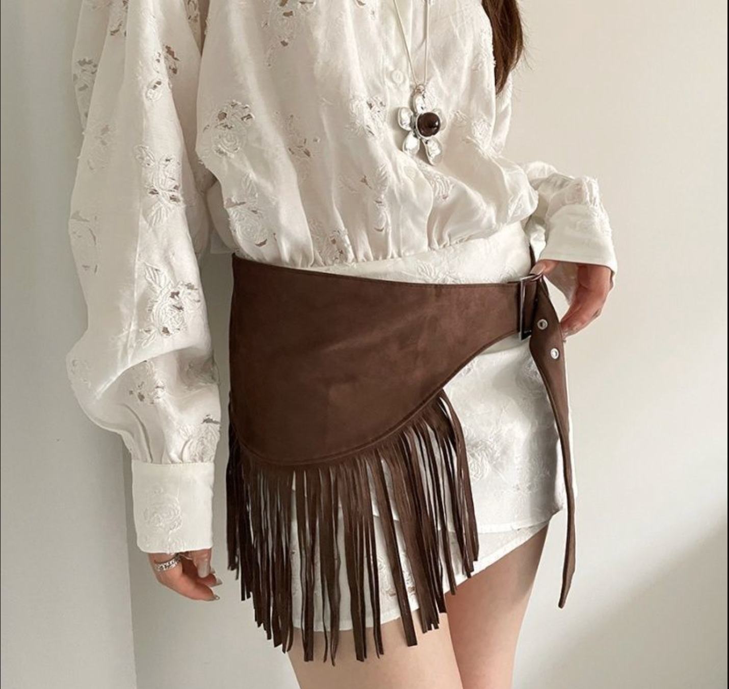 Women’s Western Triangle Tassel Faux Suede Belt