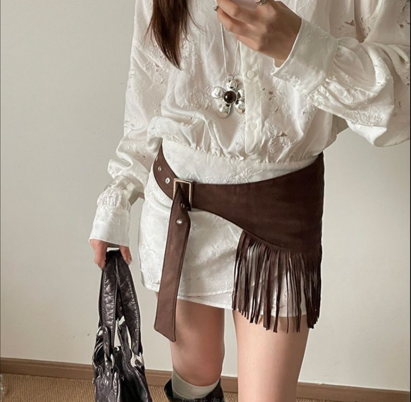 Women’s Western Triangle Tassel Faux Suede Belt