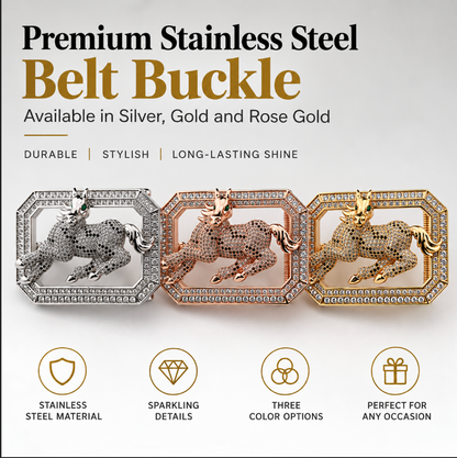 Horse Belt Buckle with Rhinestones and Stainless Steel Frame